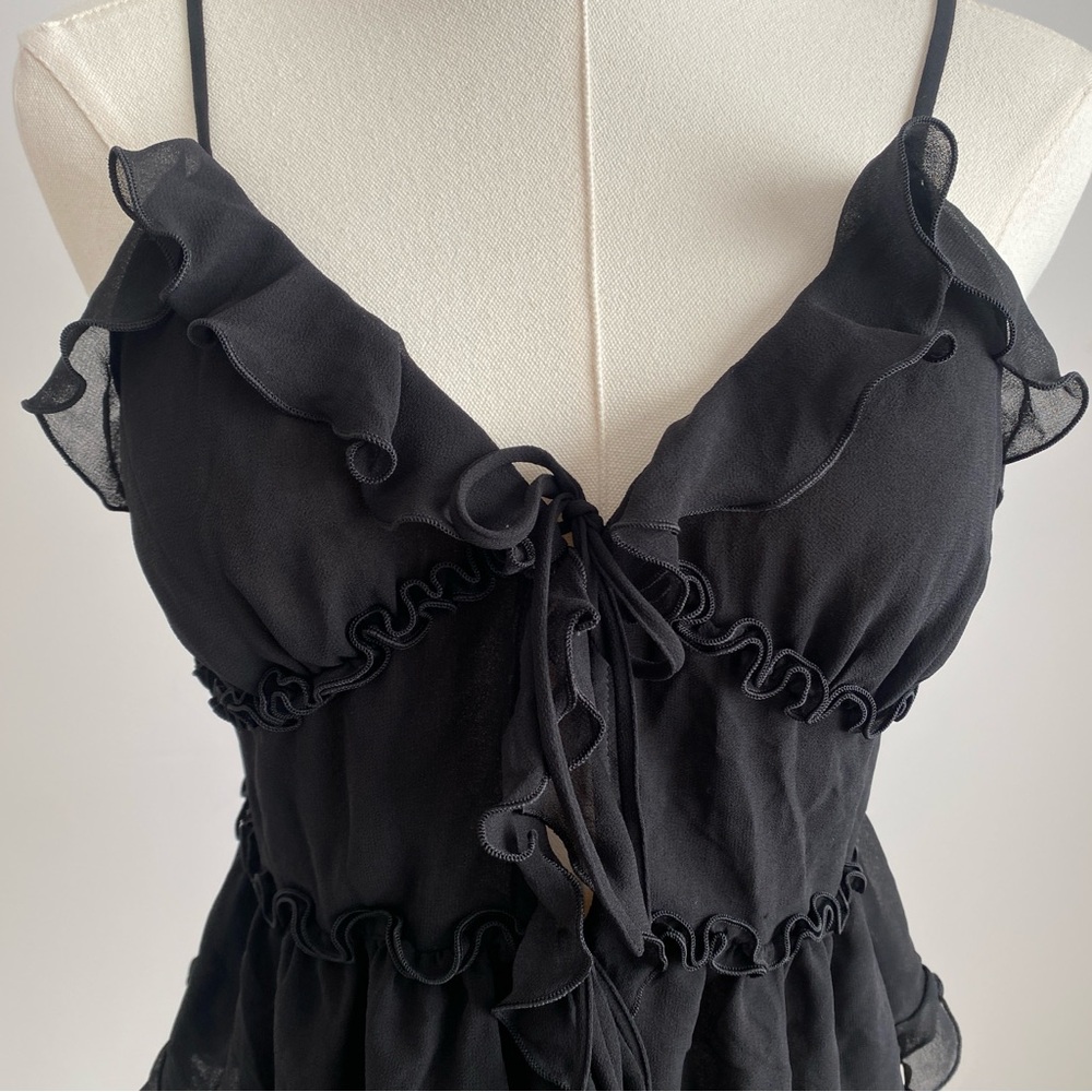 ARITZIA Wilfred Amore Camisole Ruffled Chiffon Tie-Front Cami Black Size S - Picture 5 of 10